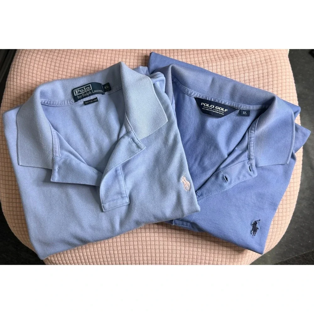 Lot of 2 Polo Ralph Lauren Men's XL Blue Short Sleeve Polo Shirts